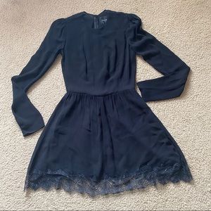 Reformation black lace trim long sleeve mini dress